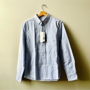 Zara Blue and White Striped Button Down Long Sleeve Shirt